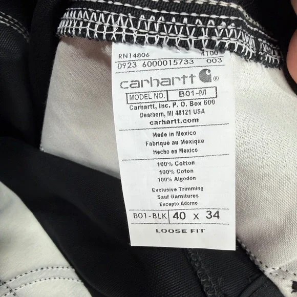 Carhartt B01 Double Front Work Pants Mens 40x34 Black Loose Fit Firm Duck NWT - Picture 8 of 14